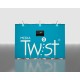 Media Twist Banner Stand Shown Linked to Regular Twist Stands to create a wall display